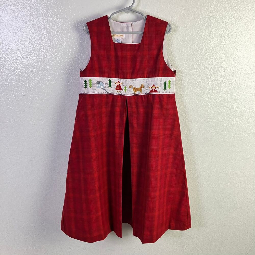 Anavini Size 6x Smocked Dress Plaid Red Riding Hood